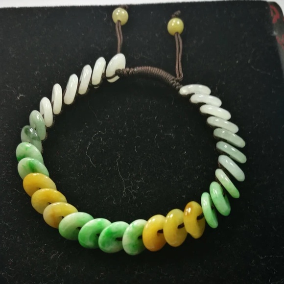 NATURE GRADE "A "BEAUTIFUL GREEN YELLOW 9MM BEADS JADE BEADS JADEITE BRACELET - Picture 4 of 9